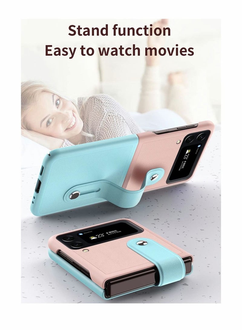 SYOSI Case for Samsung Galaxy Z Flip 4 (Z Flip4 5G), Ultra Thin Premium PC Matte Finish Anti-Scratch Cover, Silky Touch Feeling Phone Case with Retractable Stand Strap (Pink/blue) - Image 2