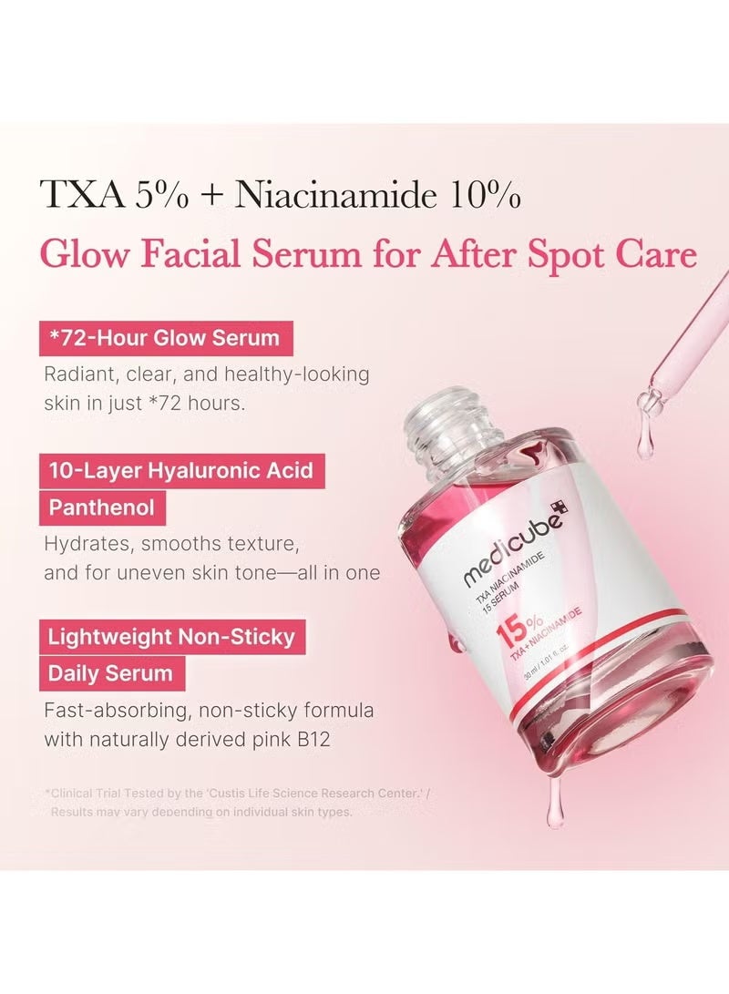ميديكيوب سيروم الوجه المُشرق TXA+Niacinamide بتركيز 15% للعناية بالبقع بعد الاستخدام | مُنتج كوري شامل للعناية اليومية بالبشرة | مُعالجة تفاوت لون البشرة وملمسها وترطيبها | حمض الترانيكساميك عالي الفعالية 5% | 1.01 أونصة سائلة - Image 2
