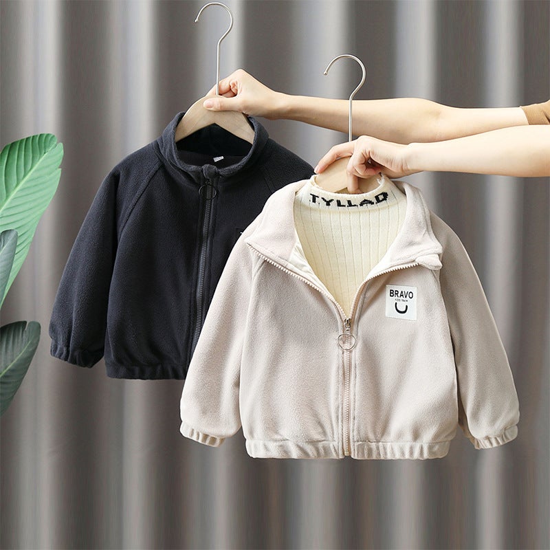 Boys' Fleece Jacket 2023 New Winter Clothes Children'S Warm Polar Fleece Warm Top Winter Ruan Handsome - Image 2