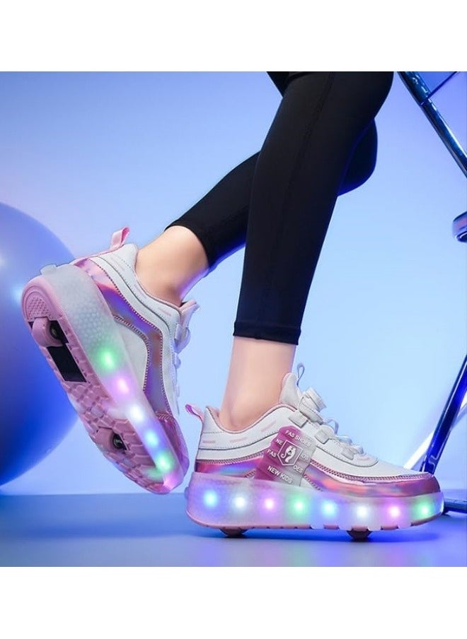 GGEROU Roller Skates Kids Roller Shoes Boys Girls Sneakers with Wheels Flashing Sport Sneaker Rechargeable Roller Skates Children's Gift Pink  - Image 3