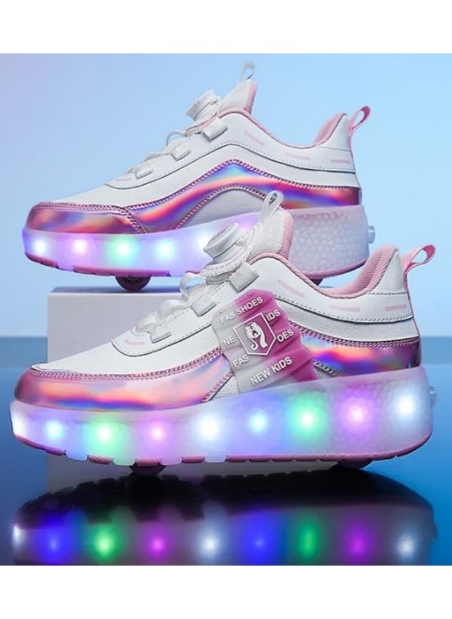 GGEROU Roller Skates Kids Roller Shoes Boys Girls Sneakers with Wheels Flashing Sport Sneaker Rechargeable Roller Skates Children's Gift Pink  - Image 4