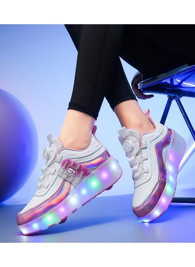 GGEROU Roller Skates Kids Roller Shoes Boys Girls Sneakers with Wheels Flashing Sport Sneaker Rechargeable Roller Skates Children's Gift Pink  - Image 5