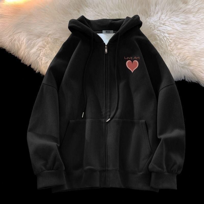 Generic 2024 New Hoodie Coat Womens Spring and Autumn Clothes for Students Age-reducing Niche Style Korean Independent Design Hooded Cardigan Black [velvet and thickened] 