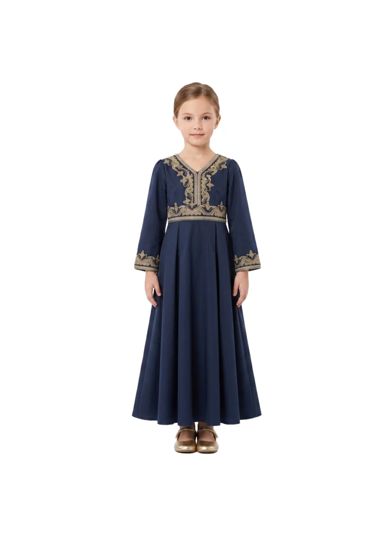 D'Daniela Royal Navy Kaftan with Gold Embroidery