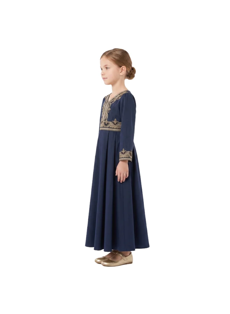 D'Daniela Royal Navy Kaftan with Gold Embroidery