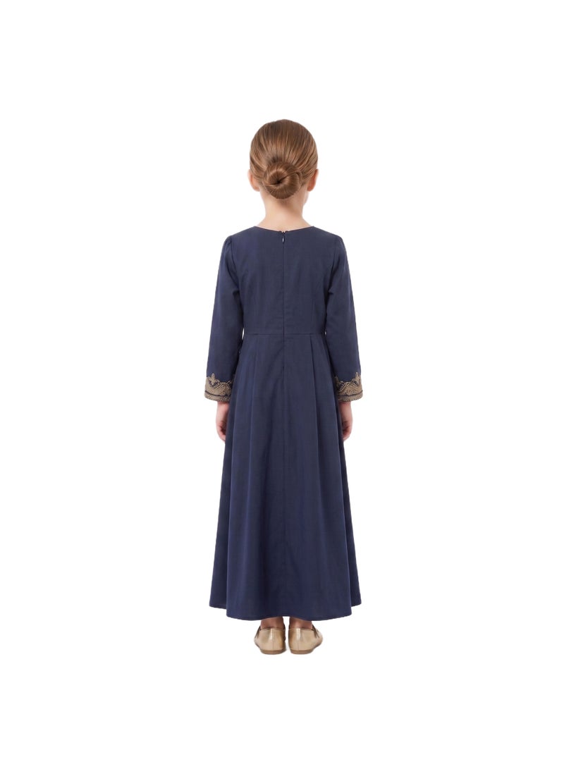 D'Daniela Royal Navy Kaftan with Gold Embroidery - Image 3
