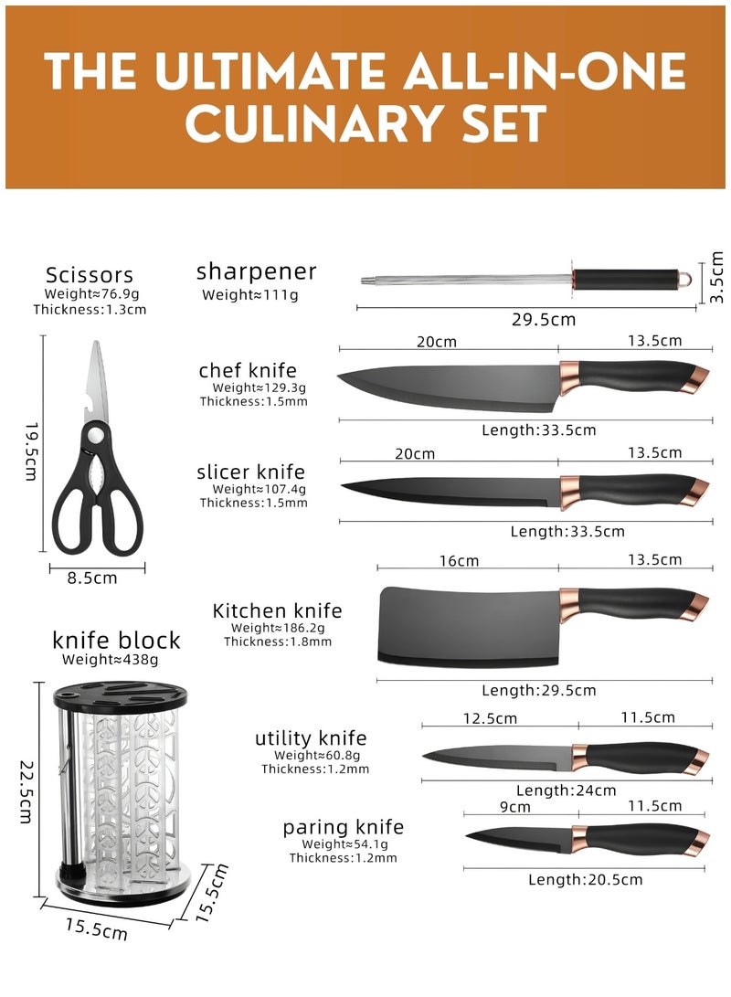 زستو طقم سكاكين مطبخ من الفولاذ المقاوم للصدأ مكون من 12 قطعة مع حامل أكريليك دوار - طقم سكاكين وأدوات طهي من الفولاذ المقاوم للصدأ بمقابض مانعة للانزلاق للاستخدام المنزلي والمهني - Image 5