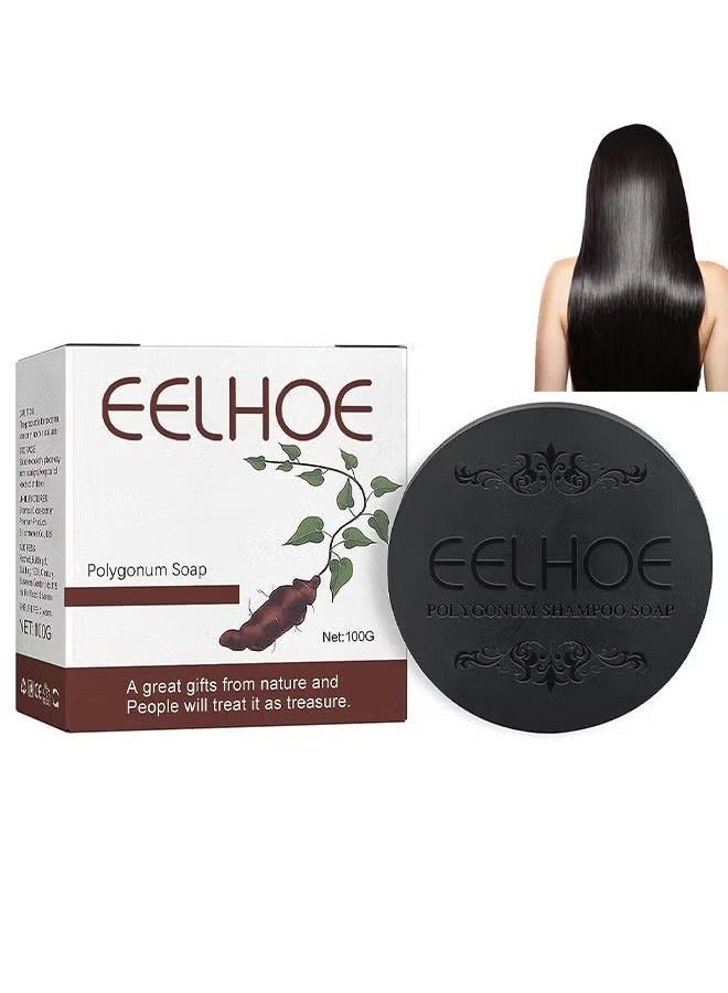 EELHOE Polygonum Multiflorum Shampoo Soap - 100g Black and Thick Hair Polygonum Soap Bar, He Shou Wu Shampoo Soap, Natural Polygonum Hair Soap, Promotes Hair Growth and Prevents Hair Loss - Image 1
