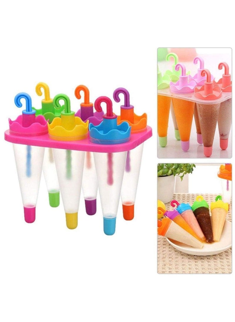 ShipFayda 6 Pcs Umbrella Style Ice Candy Stick Popsicle Mold Kulfi Frozen Stick Ice Cream Pop Yogurt Jelly Lolly Maker Tray MouldStar Shape Multi ColorPack of 1