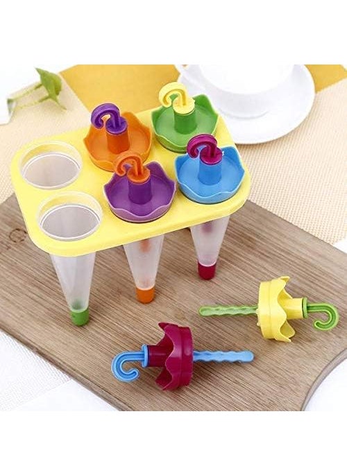 ShipFayda 6 Pcs Umbrella Style Ice Candy Stick Popsicle Mold Kulfi Frozen Stick Ice Cream Pop Yogurt Jelly Lolly Maker Tray MouldStar Shape Multi ColorPack of 1