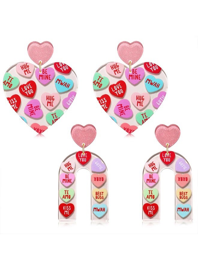 BSJELL أقراط قلب حب XOXO رسالة قلب مطبوعة أقراط دائرية من لوسيت هدايا يوم الحب لنساء غالنتينز - Image 1