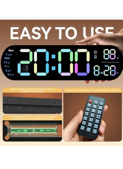 Vparty Digital Wall Clock Large Display, 14 inch Large Digital Wall Clock with RGB Color Remote Control, Date Week Temperature DST, Auto Brightness Dimmer Big Clock with Night Lights  - Image 3