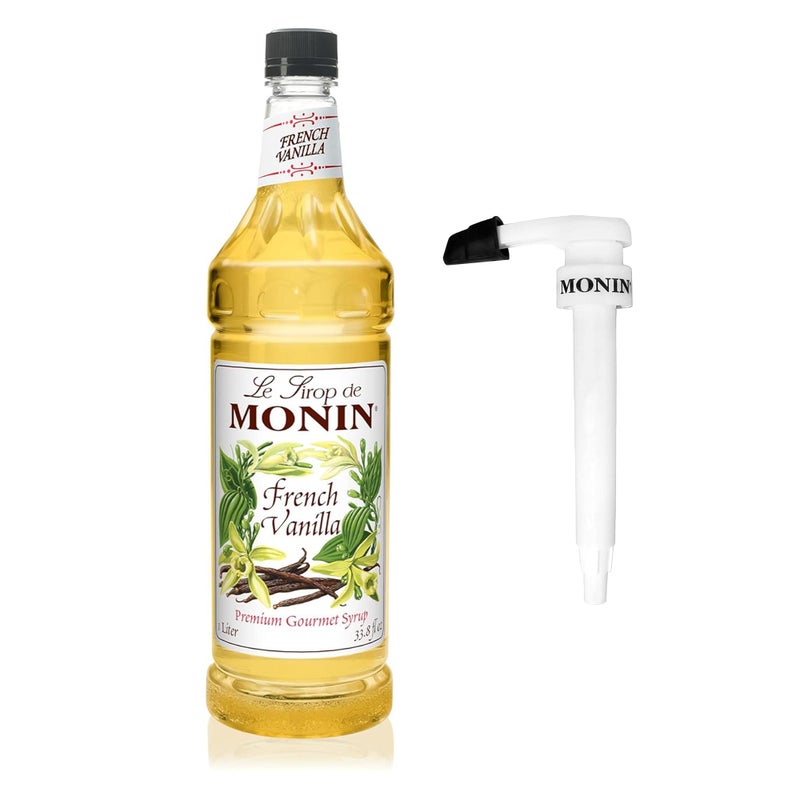 Monin French Vanilla Syrup with Monin BPA Free Pump Boxed Versatile Flavor Natural Flavors Great for Coffees Cocktails Shakes and Kids Drinks NonGMO GlutenFree 1 Liter