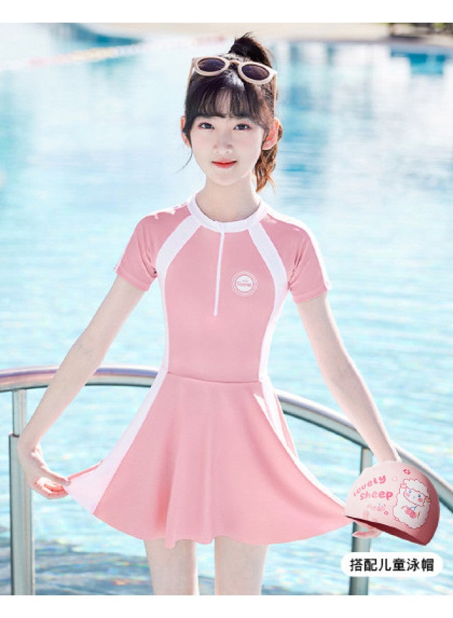 YouYou Children's Swimwear Girls One-piece Swim Skirt Swimsuit Middle And Large Children Swimming Training Swimwear Swim Bag Silicone Cap Hot Spring Set - Image 1