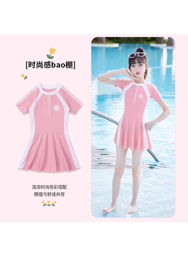YouYou Children's Swimwear Girls One-piece Swim Skirt Swimsuit Middle And Large Children Swimming Training Swimwear Swim Bag Silicone Cap Hot Spring Set - Image 4