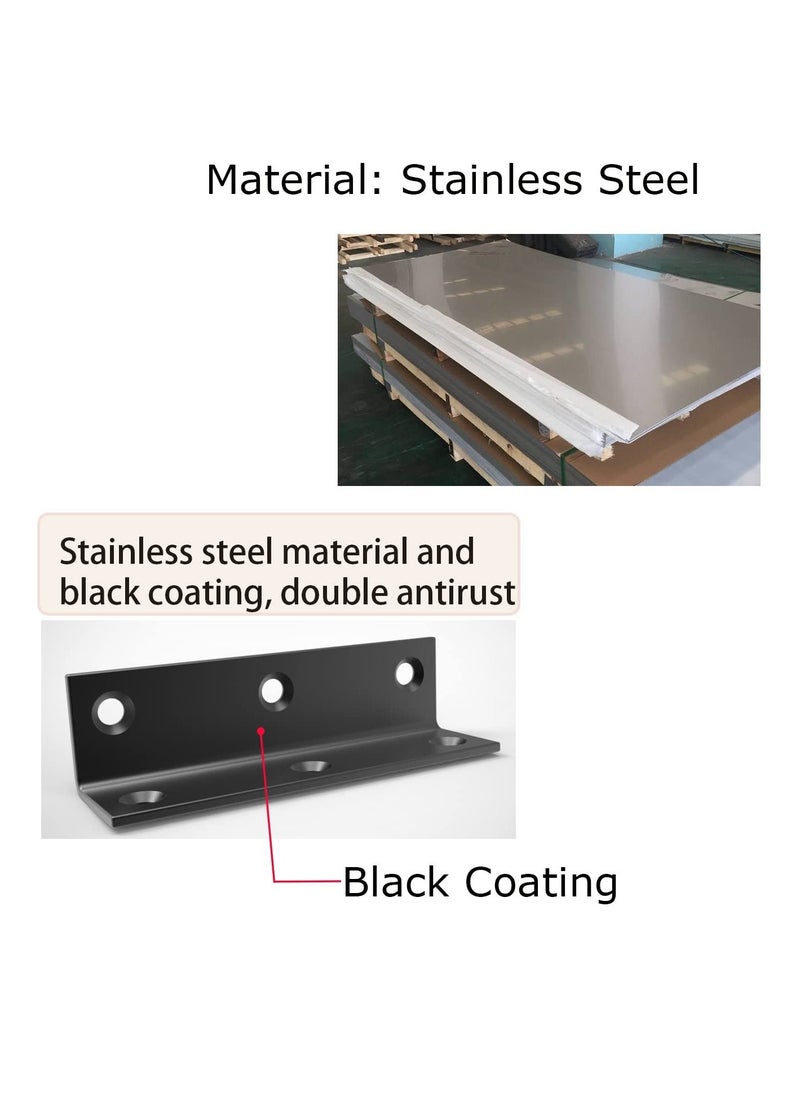 L Bracket, Heavy Duty Corner Brace, 3.2inch Stainless Steel Shelf Bracket, Black Large Corner Brackets, Metal Braces for Wood - Image 2