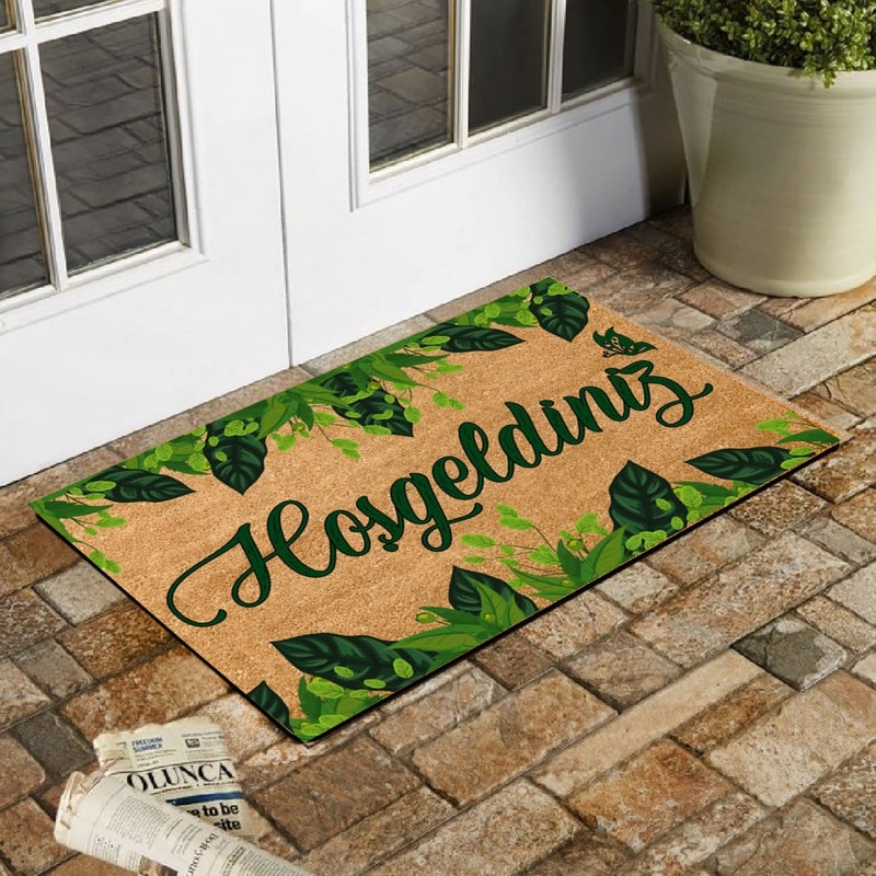Esnature Green Ivy Leaf Patterned Doormat with Welcome Text 45X70 cm  - Image 1
