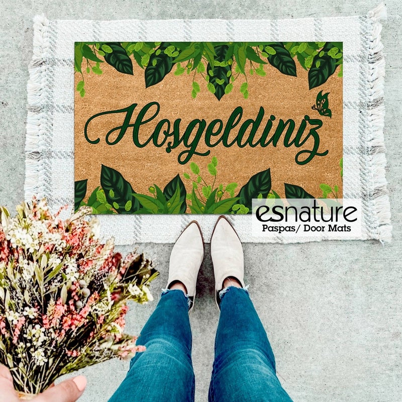 Esnature Green Ivy Leaf Patterned Doormat with Welcome Text 45X70 cm  - Image 3