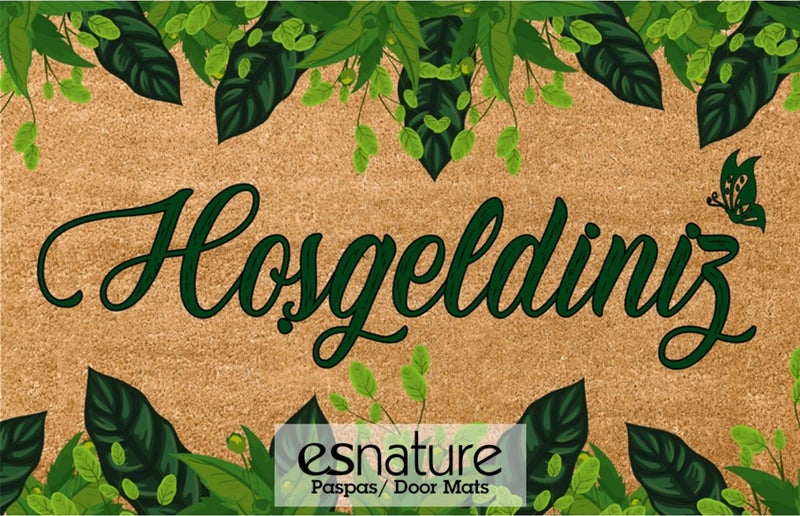 Esnature Green Ivy Leaf Patterned Doormat with Welcome Text 45X70 cm  - Image 4