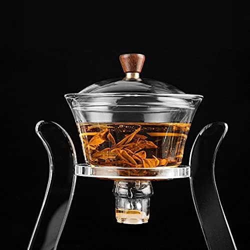 RORA Glass Teapot Set Semi Automatic Drip Rotating with Infuser Lazy Kungfu Tea pot Set (Crystal) - Image 5