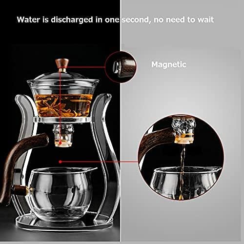 RORA Glass Teapot Set Semi Automatic Drip Rotating with Infuser Lazy Kungfu Tea pot Set (Crystal) - Image 4