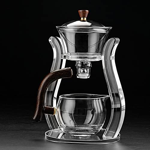 RORA Glass Teapot Set Semi Automatic Drip Rotating with Infuser Lazy Kungfu Tea pot Set (Crystal) - Image 3