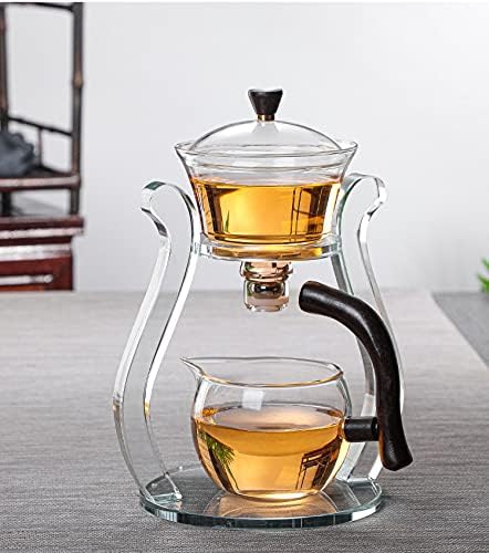 RORA Glass Teapot Set Semi Automatic Drip Rotating with Infuser Lazy Kungfu Tea pot Set (Crystal) - Image 2