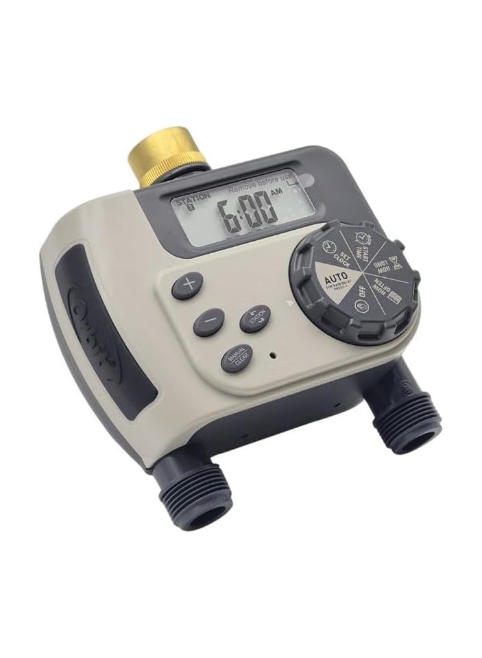 Orbit Buddy II 94148 Double Station Tap Timer – Dual Outlet Garden Hose Watering Timer with Programmable Automatic Irrigation, Built-in Diaphragm Valves, Easy Digital Controls - Image 1