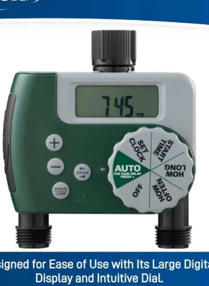 Orbit Buddy II 94148 Double Station Tap Timer – Dual Outlet Garden Hose Watering Timer with Programmable Automatic Irrigation, Built-in Diaphragm Valves, Easy Digital Controls - Image 4