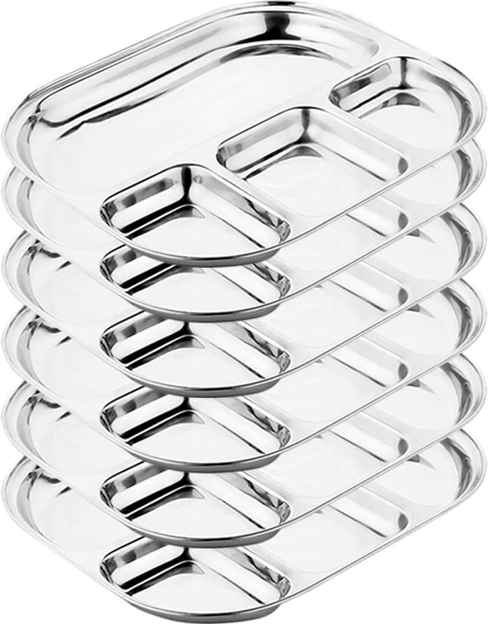 TORPPEZA Stainless Steel Partition Plate 4 in1 / Bhojan Thali/Dinner Plate Pack of 6 - Image 1