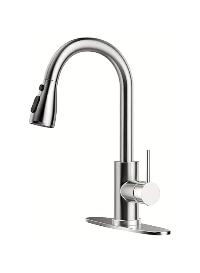 TRASSLE Kitchen Faucets, Brushed Nickel Kitchen Faucet with Pull Down Sprayer, High Arc Single Handle Stainless Steel Sink Faucets 1 or 3 Hole, Kitchen Sink Faucets for Farmhouse Camper Laundry - Image 1