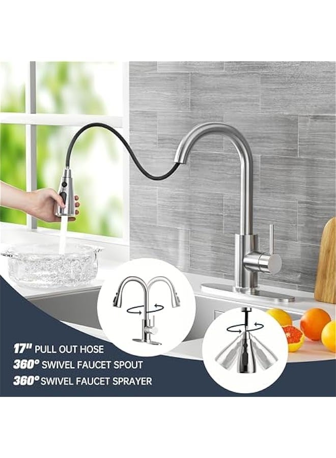 TRASSLE Kitchen Faucets, Brushed Nickel Kitchen Faucet with Pull Down Sprayer, High Arc Single Handle Stainless Steel Sink Faucets 1 or 3 Hole, Kitchen Sink Faucets for Farmhouse Camper Laundry - Image 4