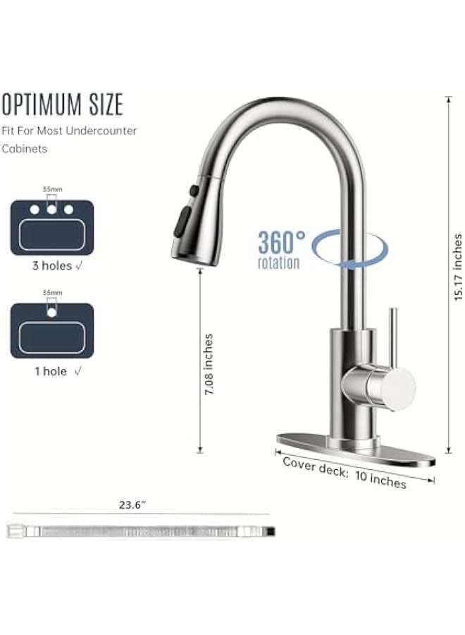 TRASSLE Kitchen Faucets, Brushed Nickel Kitchen Faucet with Pull Down Sprayer, High Arc Single Handle Stainless Steel Sink Faucets 1 or 3 Hole, Kitchen Sink Faucets for Farmhouse Camper Laundry - Image 2