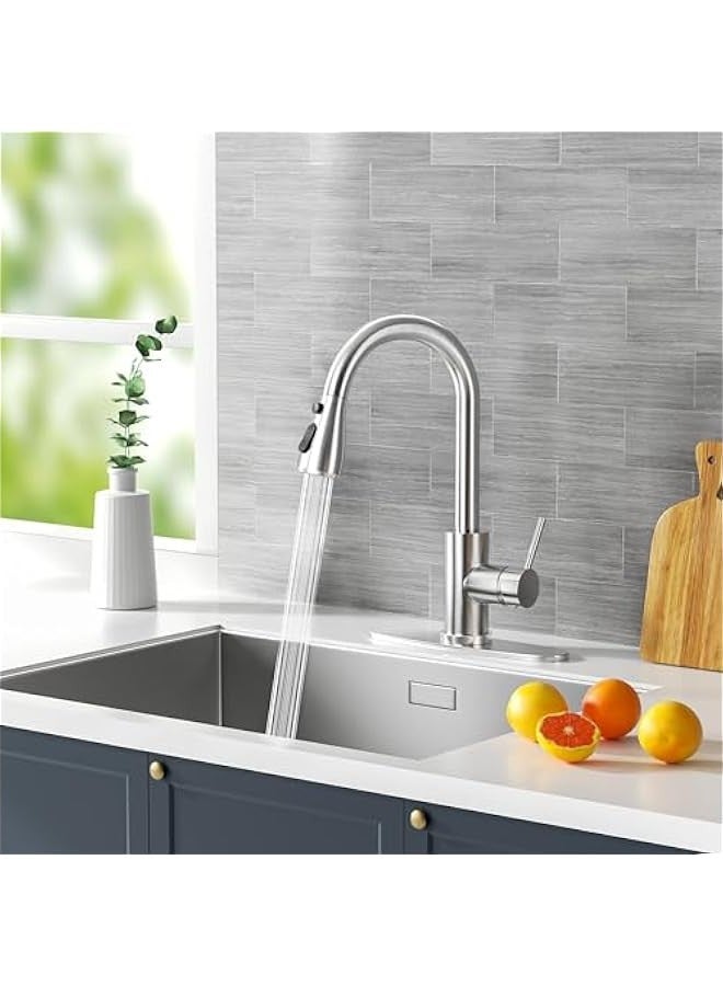 TRASSLE Kitchen Faucets, Brushed Nickel Kitchen Faucet with Pull Down Sprayer, High Arc Single Handle Stainless Steel Sink Faucets 1 or 3 Hole, Kitchen Sink Faucets for Farmhouse Camper Laundry - Image 5
