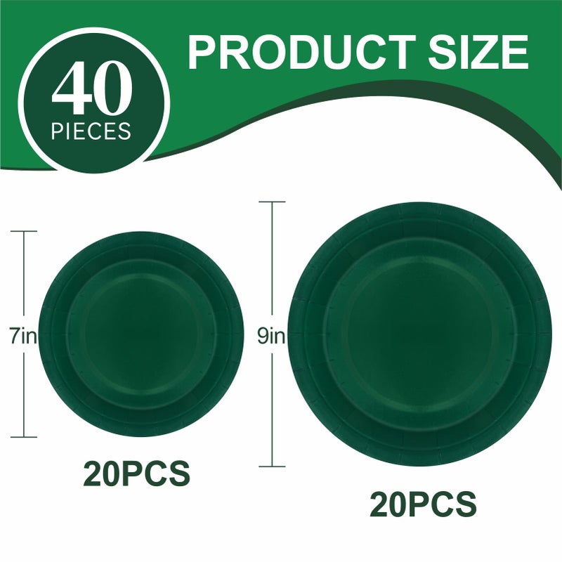 Aixuler 40Pcs Disposable Paper Plates Green,Including 20pcs 9" and 20pcs 7" Plates,Strong and Sturdy Disposable Plates for Party, Dinner, Holiday, Picnic,Birthday Party, Dinner Table, Wedding - Image 2