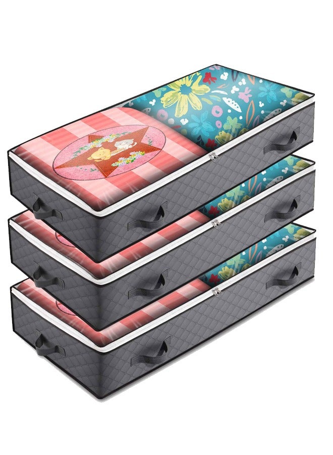 Haidue 3Pcs Clothes Storage Bag Organizer,90L Large Capacity Organizer,Under Bed Storage Bags,Blanket Storage Containers Organizers,Reinforced Handle,Foldable,Storage Bins,For Home Storage100*50*15cm  - Image 3