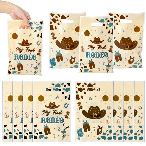 K1tpde 50PCS Cowboy Party Favor Bags for Kids Western Theme Candy Bag Bulk with Handles Blue Cowboy 1st Plastic Gift Oranizer for Boys My First Redeo Western Baby Shower Party Supplies - Image 1