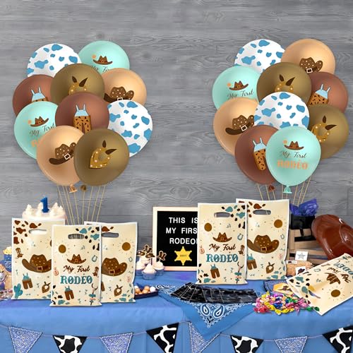 K1tpde 50PCS Cowboy Party Favor Bags for Kids Western Theme Candy Bag Bulk with Handles Blue Cowboy 1st Plastic Gift Oranizer for Boys My First Redeo Western Baby Shower Party Supplies - Image 5