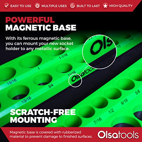 Olsa Tools Magnetic Socket Organizer | 3 Piece Socket Holder Kit | 1/2-Inch, 3/8-Inch, & 1/4-Inch Drive | SAE Green | Holds 68 Sockets | Professional Quality Tools Organizer - Image 4
