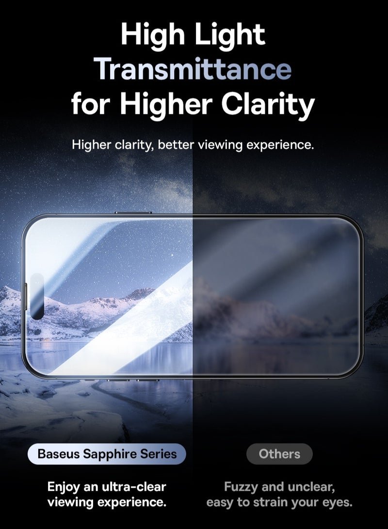 Baseus Sapphire Series Full-Coverage Privacy Protection Tempered Glass Screen Protector (With Built-In Dust Filter) For IP 16 Pro Max, / 6.9  Clear (Pack Of 1, With Cleaning Kit And Dust-Proof Installation Tool Clear - Image 2