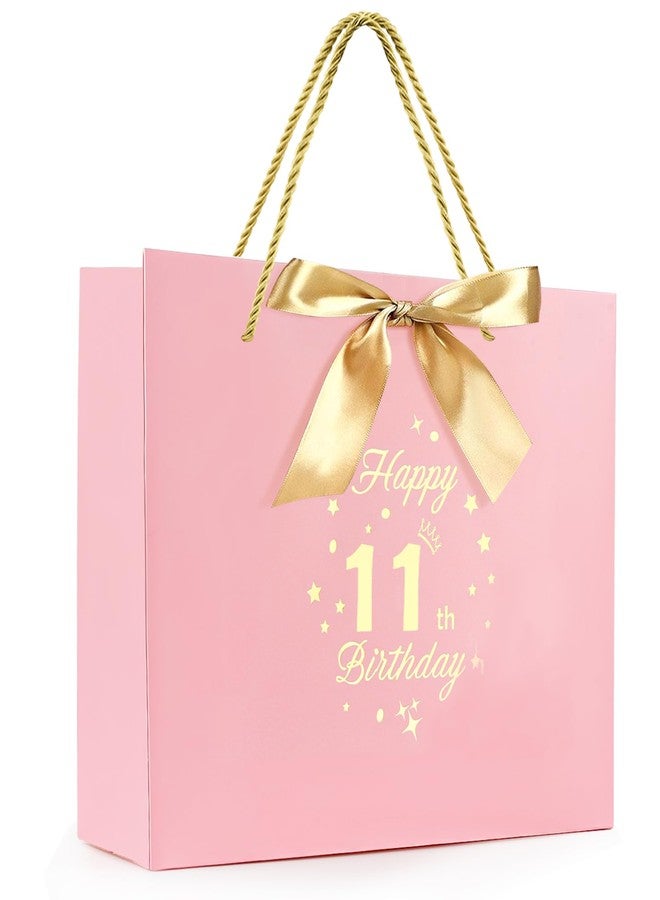Yiran Birthday Gift Bag with Handles and Ribbon for 11 Year Old Gilrs Gift Wrapping, Happy 11th Birthday Gift Bag, Kids Teens Paper Gift Bags Pink and Gold Party Decorations Supplies - Image 1