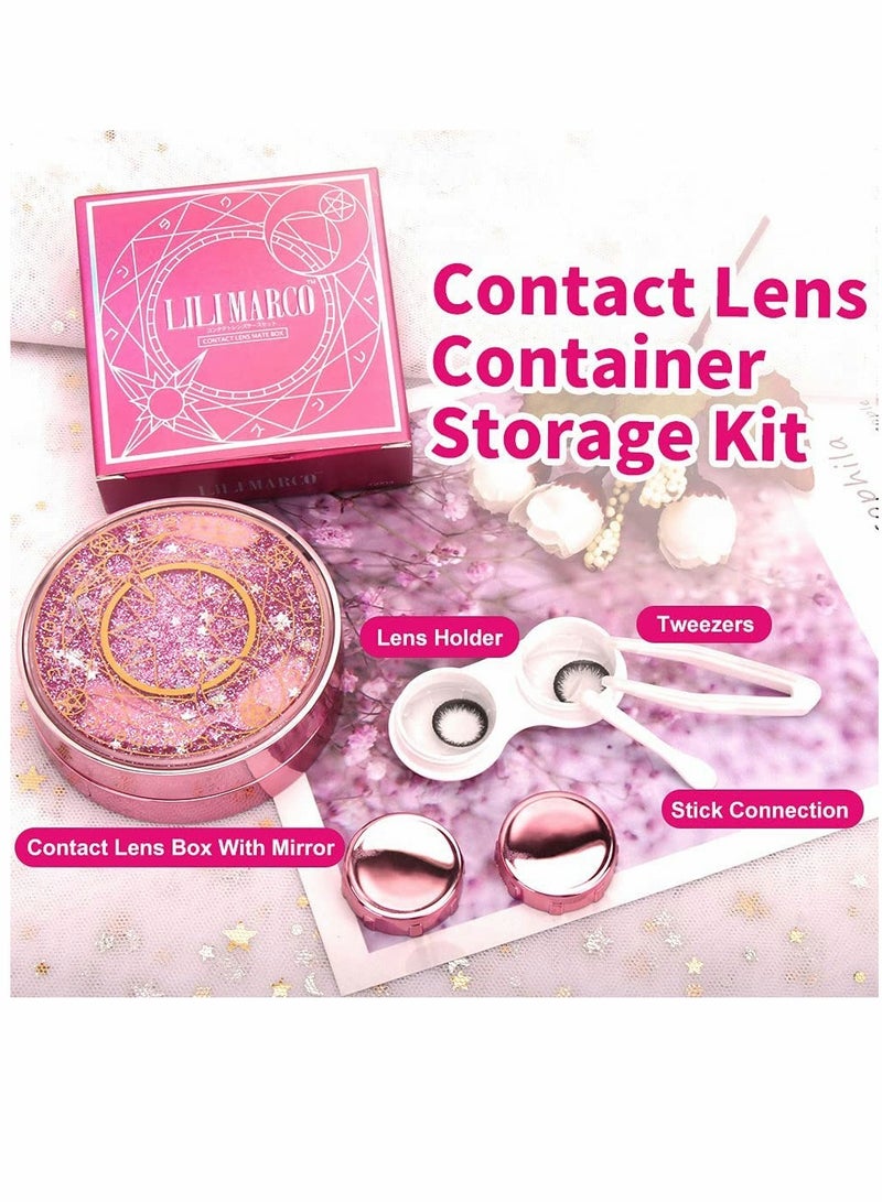 KASTWAVE Pupil Box, Contact Lens Case, Bling Stars Colored Contact Lens Case Holder, Cute Contact Lens Travel Case With Mirror, Tweezers And Remover Tool, Contact Container Storage Kit,b for Girls (Pink)  - Image 5