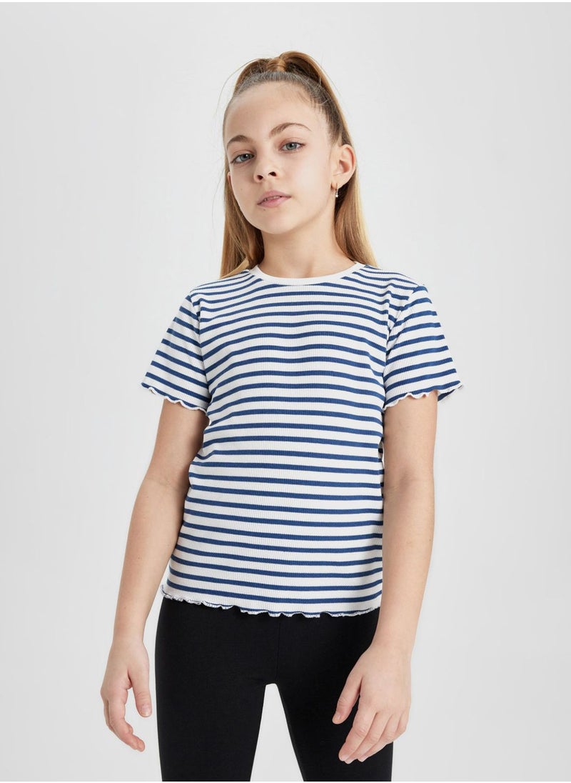 DeFacto Slim Fit Striped Short Sleeve T-Shirt  - Image 1
