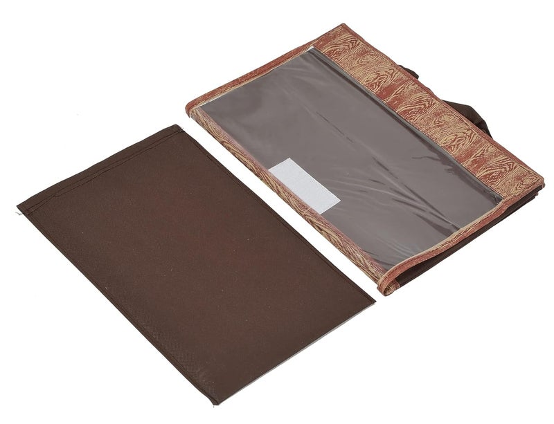 Kuber Industries Kuber Industries Wooden Design Foldable Small NonWoven Storage BoxTranasparent LidDurable HandlesSize 35 x 18 x 22 CM Brown44KM0430 Rectangular  - Image 4