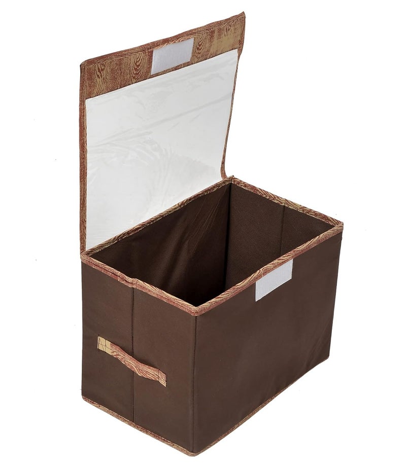 Kuber Industries Kuber Industries Wooden Design Foldable Small NonWoven Storage BoxTranasparent LidDurable HandlesSize 35 x 18 x 22 CM Brown44KM0430 Rectangular  - Image 1