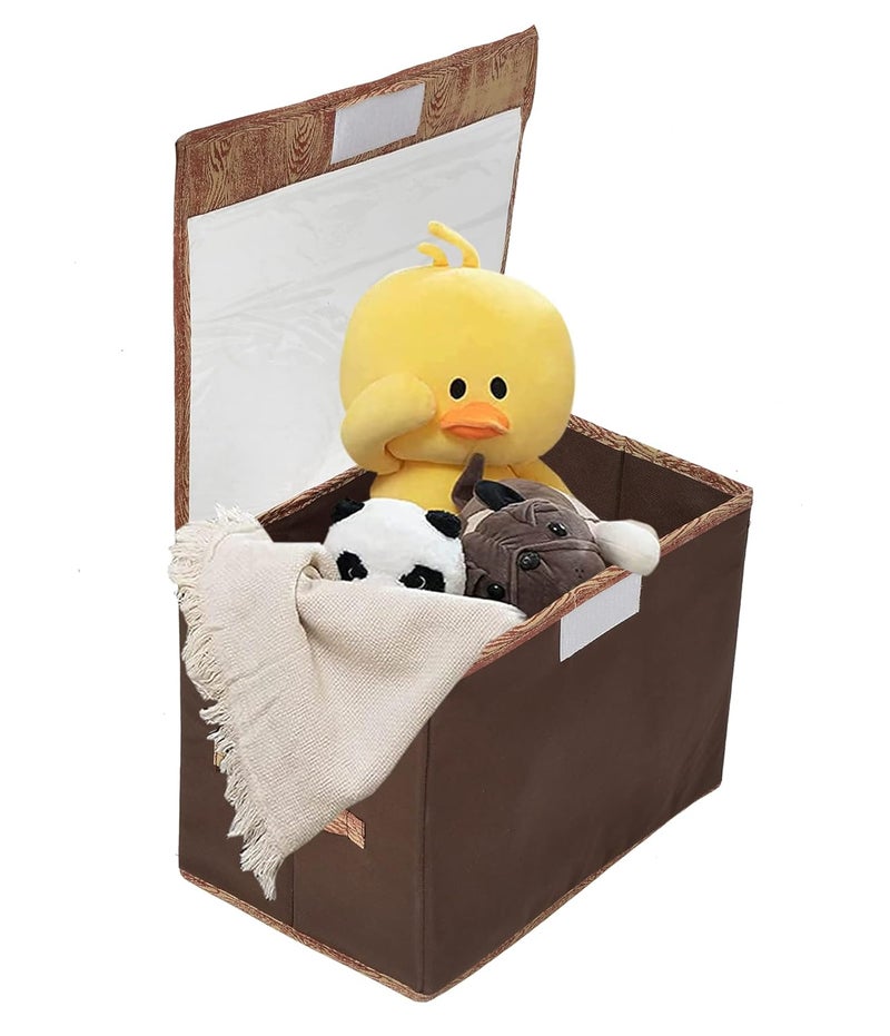 Kuber Industries Kuber Industries Wooden Design Foldable Small NonWoven Storage BoxTranasparent LidDurable HandlesSize 35 x 18 x 22 CM Brown44KM0430 Rectangular  - Image 5