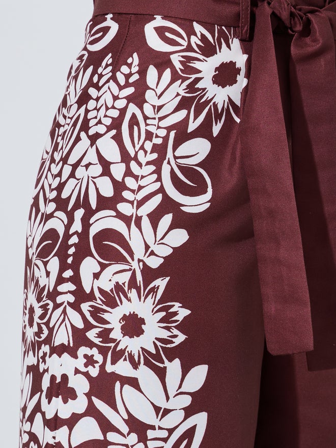 Styli Burgundy Border Floral Print Wide Leg Pants - Image 3