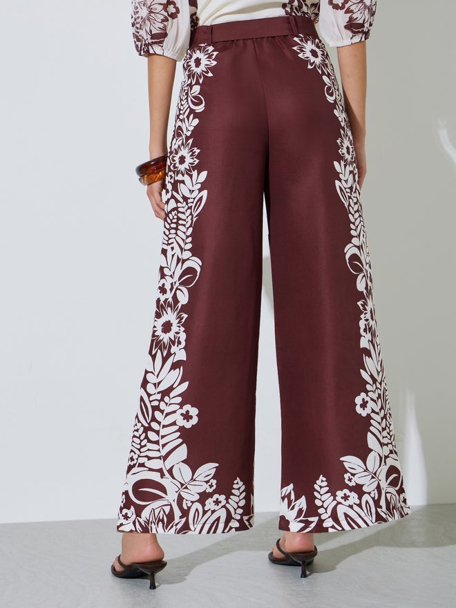 Styli Burgundy Border Floral Print Wide Leg Pants - Image 4