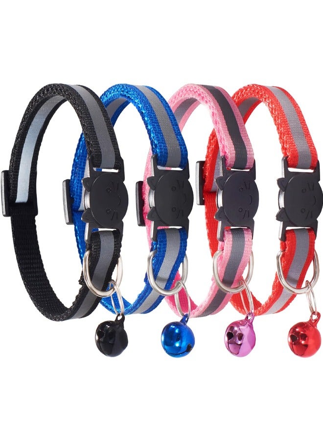 Cat Collar With Bells Detachable Cat Collar With Bells Reflective Cat Collar Nylon Cat Collar/4 Pieces in Multi-color - Image 1
