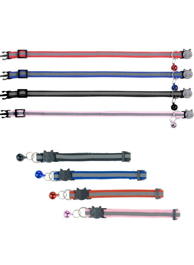 Cat Collar With Bells Detachable Cat Collar With Bells Reflective Cat Collar Nylon Cat Collar/4 Pieces in Multi-color - Image 3